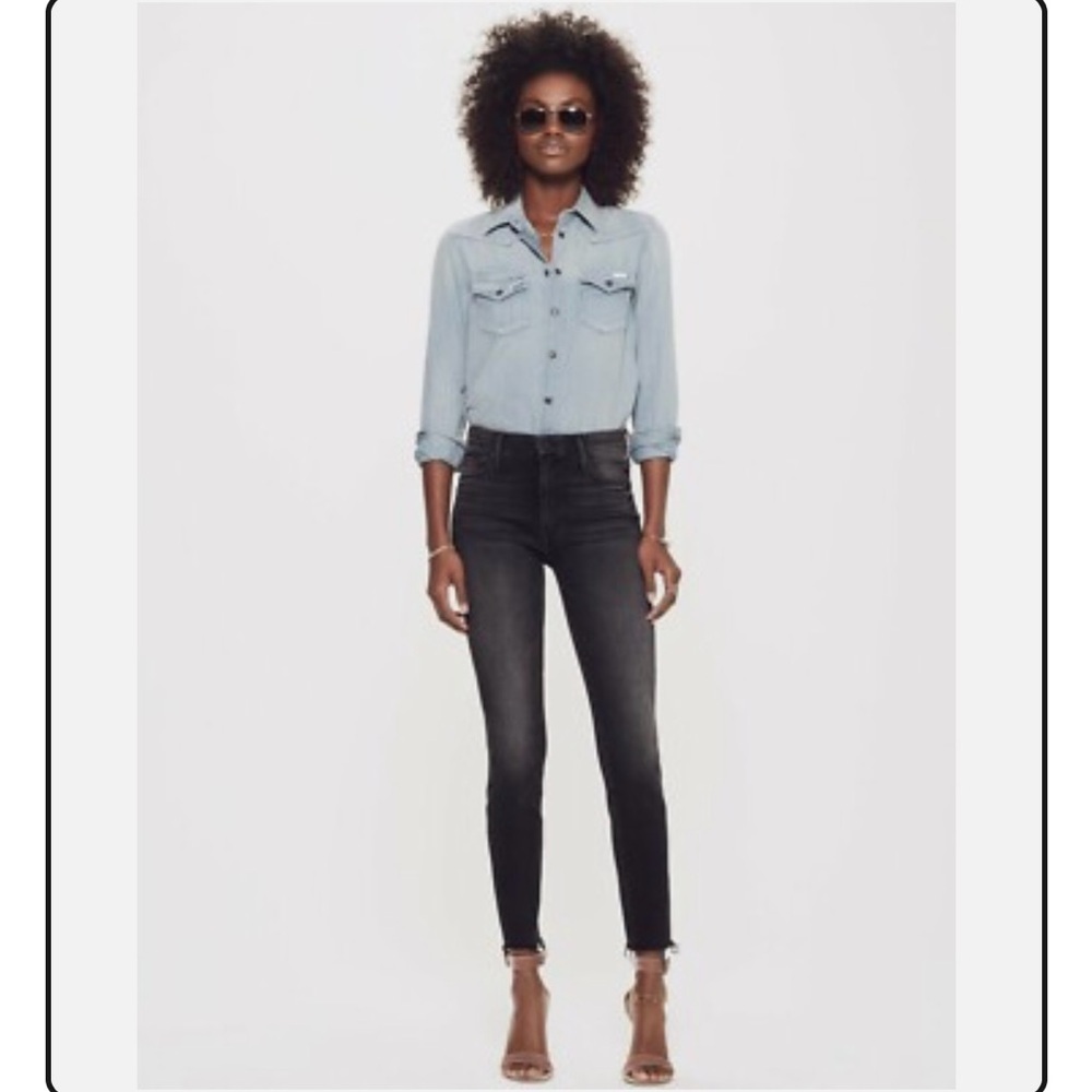 Mother High Waisted Looker Ankle Fray in Night Hawk Washed Black size 25 - Picture 2 of 13